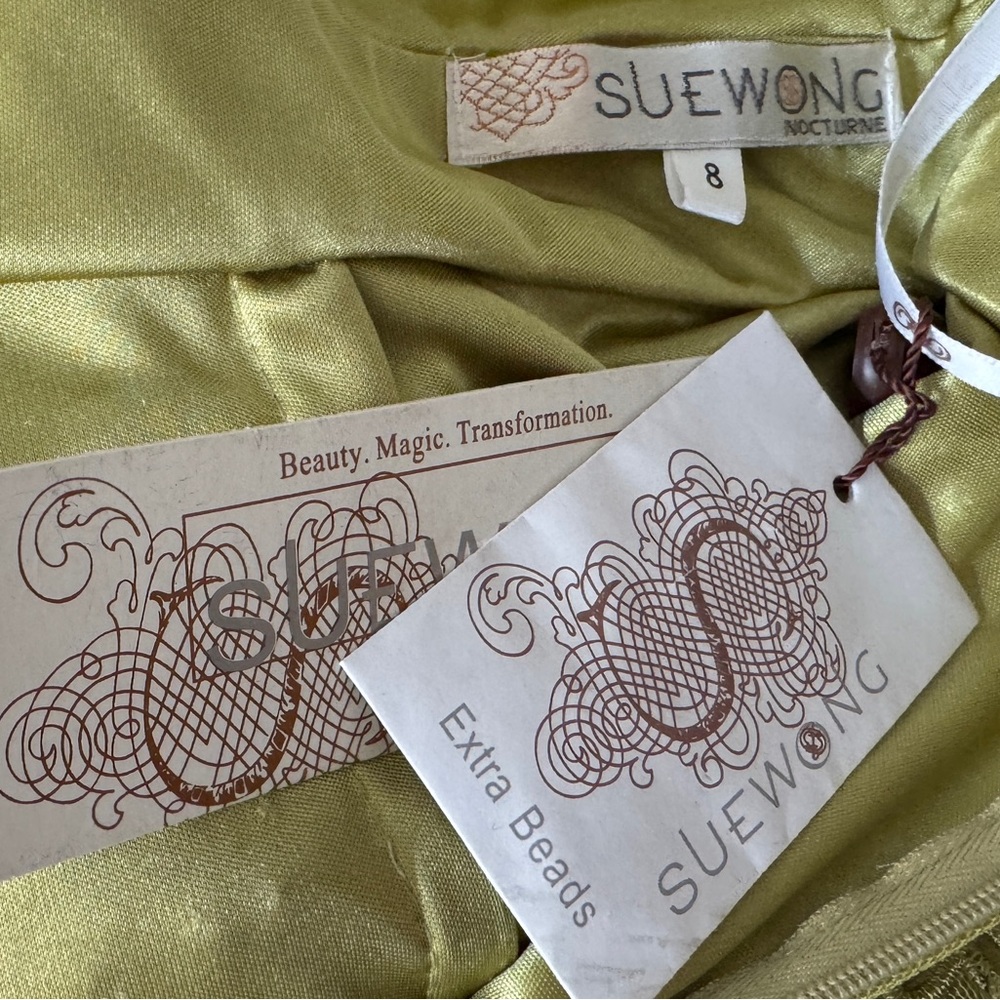 NWT Sue Wong One-Shoulder Celadon Floral Dress - Picture 12 of 12